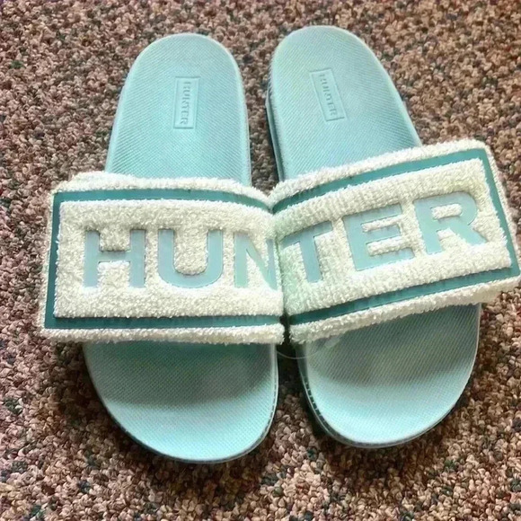 Hunter Eva slide sandals blue & baby blue terry cloth size 5 - Picture 1 of 4
